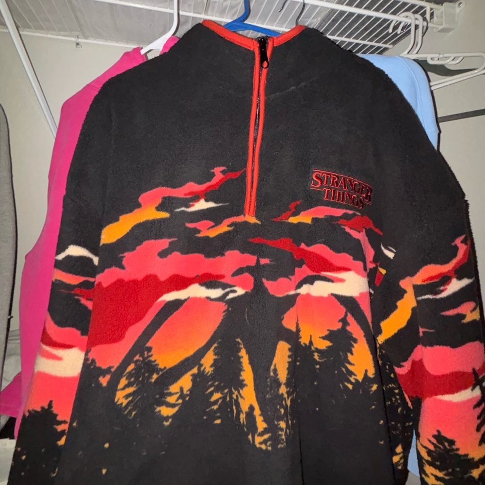 Stranger Things Black and Red Men's Zip-Up Sweater